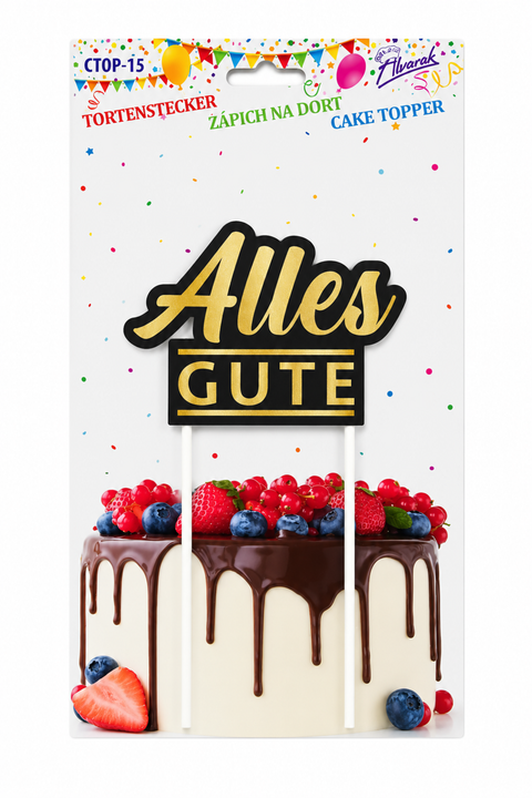 Trendy zápich na dort – Alles Gute – 24 x 13 x 13 cm (1 pc) CTOP-15_2.png#19180#b398ad8892dc