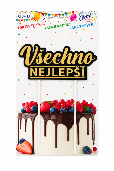 Trendy zápich na dort – Všechno nejlepší – 24 x 13 x 13 cm (1 pc) CTOP-13_2.png#19170#dbf19e8121ee